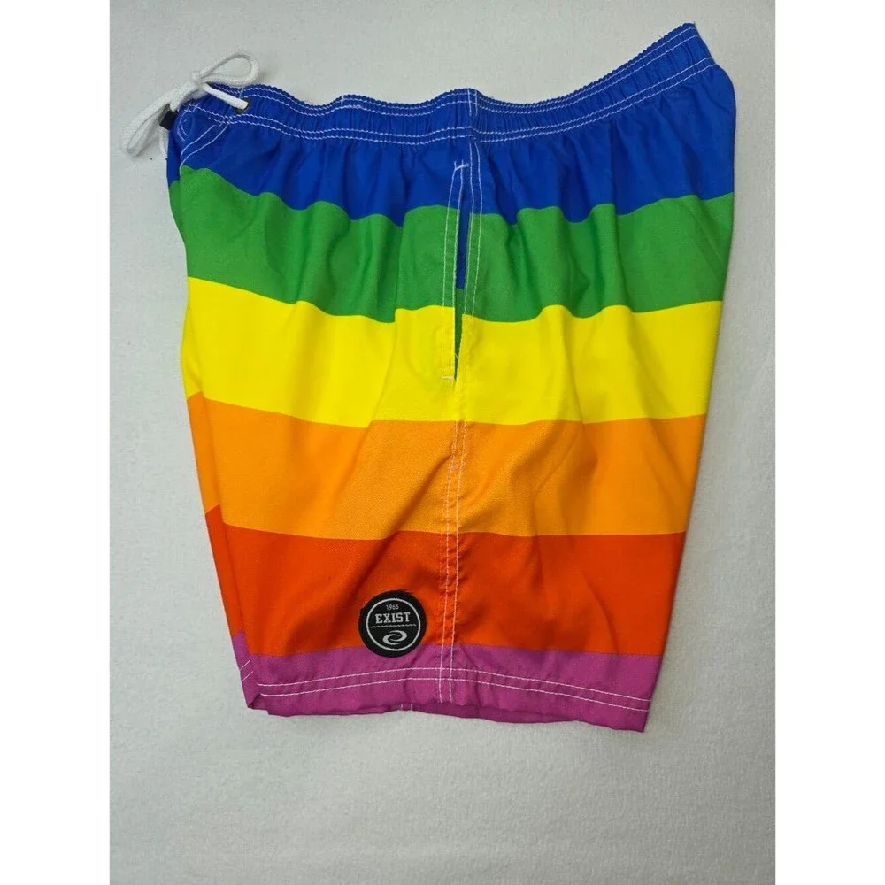 Exist Swim Men's Rainbow Striped Swim Trunks Size XL Pride Gay NWOT B-3872